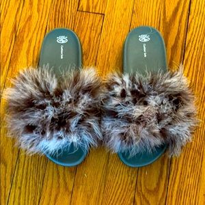 Handmade faux fur slides with comfy sole